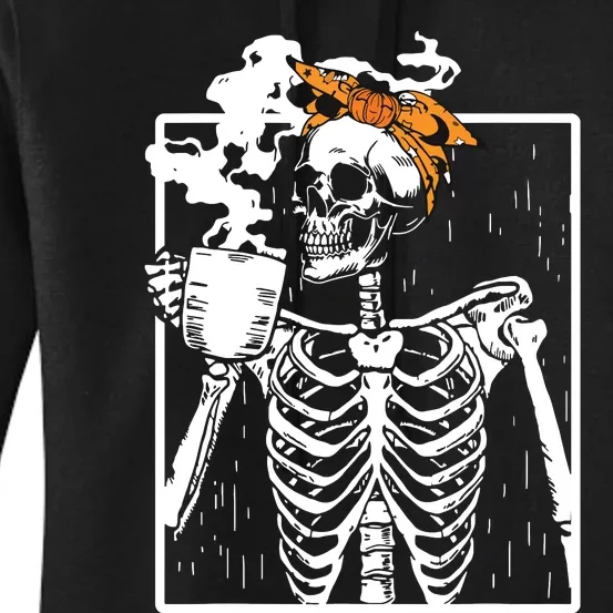 Coffee Drinking Skeleton Diy Halloween Messy Bun Women Girl Women's Pullover Hoodie