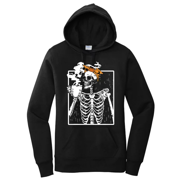 Coffee Drinking Skeleton Diy Halloween Messy Bun Women Girl Women's Pullover Hoodie