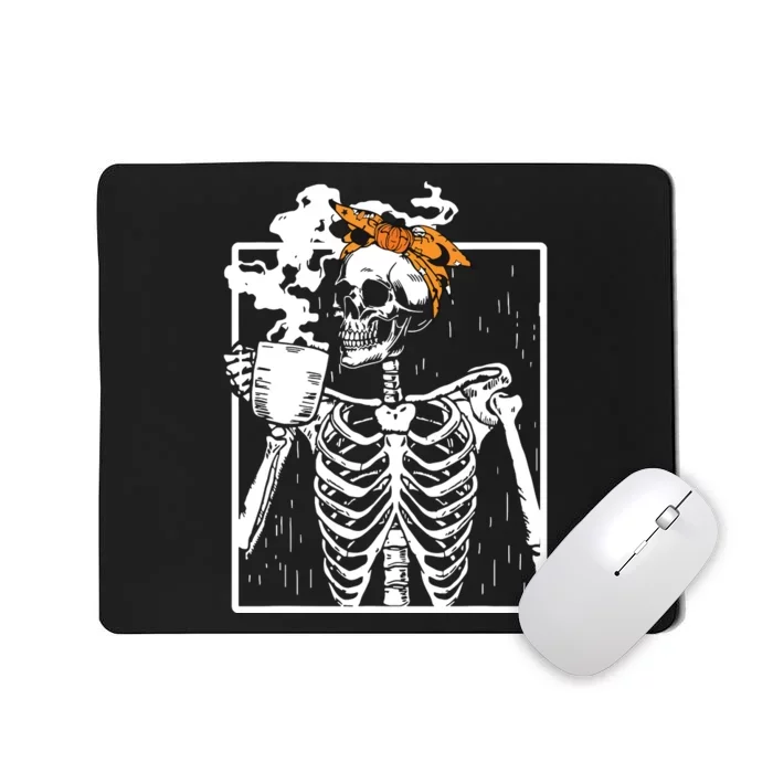 Coffee Drinking Skeleton Diy Halloween Messy Bun Women Girl Mousepad