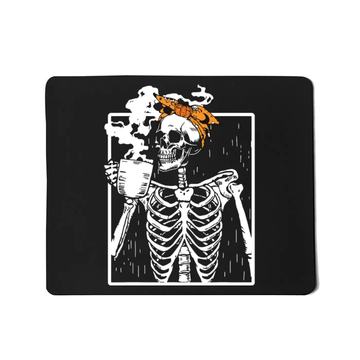 Coffee Drinking Skeleton Diy Halloween Messy Bun Women Girl Mousepad