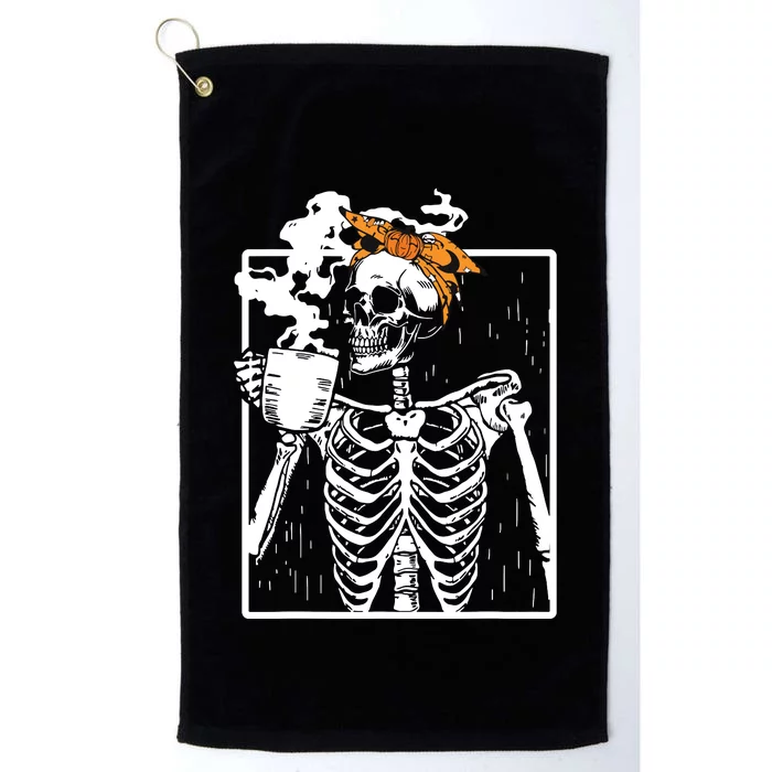 Coffee Drinking Skeleton Diy Halloween Messy Bun Women Girl Platinum Collection Golf Towel