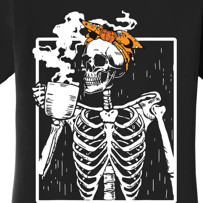 Coffee Drinking Skeleton Diy Halloween Messy Bun Women Girl Women's T-Shirt