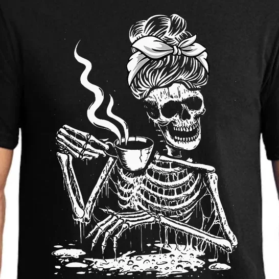 Coffee Drinking Skeleton Lazy DIY Halloween Costume Women Pajama Set