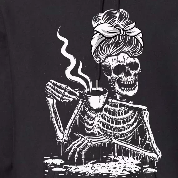 Coffee Drinking Skeleton Lazy DIY Halloween Costume Women Premium Hoodie