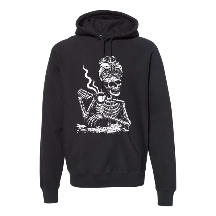 Coffee Drinking Skeleton Lazy DIY Halloween Costume Women Premium Hoodie