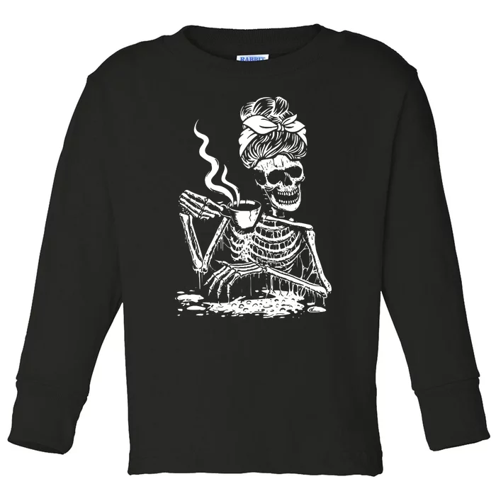 Coffee Drinking Skeleton Lazy DIY Halloween Costume Toddler Long Sleeve Shirt