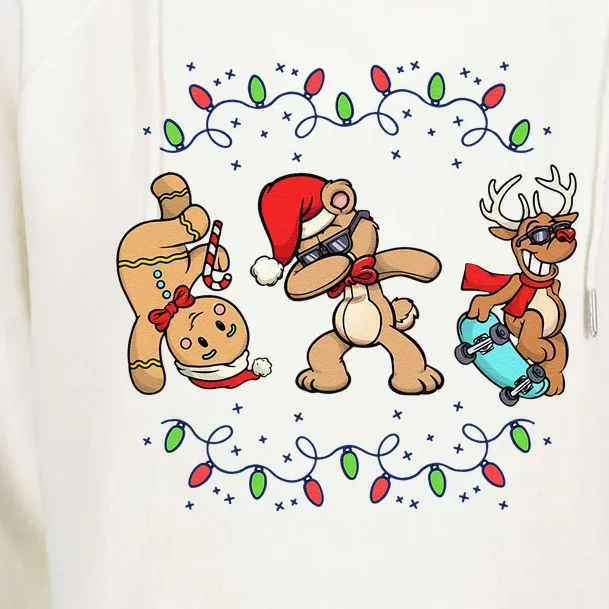 Christmas Dabbing Santa Bear Skate Reindeer Xmas Lights Womens Funnel Neck Pullover Hood