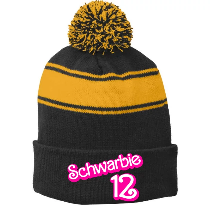 Cute Doll Schwarbie 12 Stripe Pom Pom Beanie