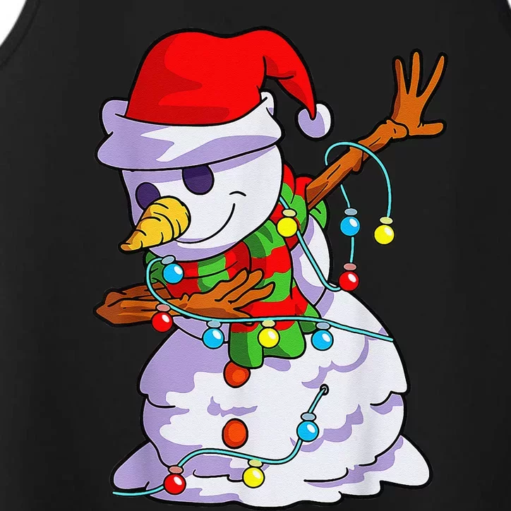 Cute Dabbing Snowman Christmas Lights Matching Family Pajama Performance Tank