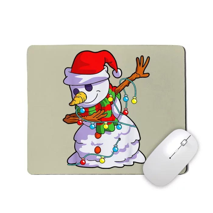 Cute Dabbing Snowman Christmas Lights Matching Family Pajama Mousepad