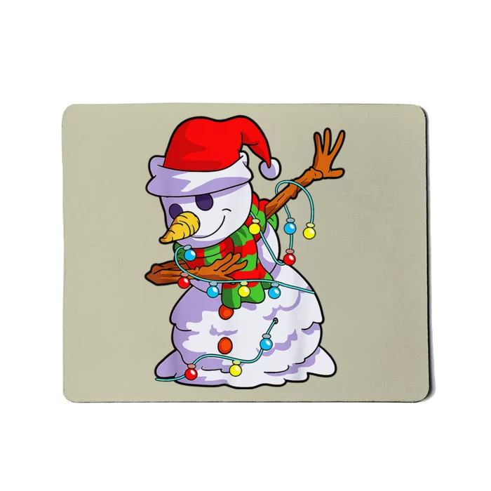 Cute Dabbing Snowman Christmas Lights Matching Family Pajama Mousepad