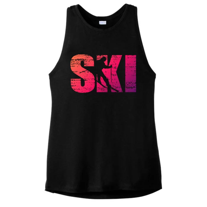 Cool Distressed Skiing Gift For Skiers Ladies Tri-Blend Wicking Tank