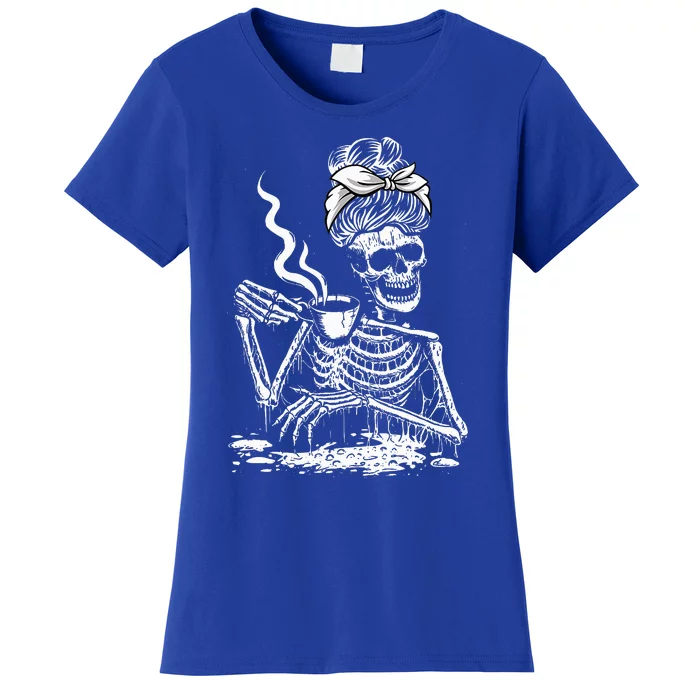 Coffee Drinking Skeleton Lazy DIY Halloween Women's T-Shirt