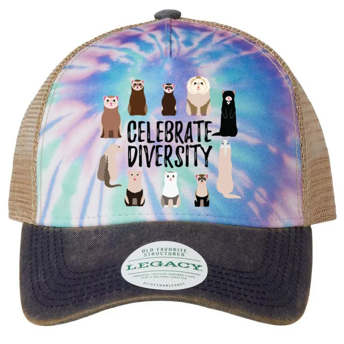 Celebrate Diversity Shirts For Ferret Lovers Cute Ferret Legacy Tie Dye Trucker Hat