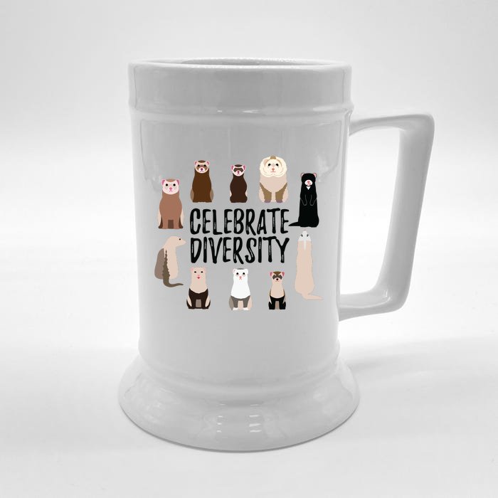 Celebrate Diversity Shirts For Ferret Lovers Cute Ferret Front & Back Beer Stein