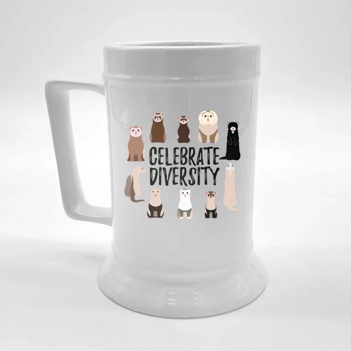 Celebrate Diversity Shirts For Ferret Lovers Cute Ferret Front & Back Beer Stein