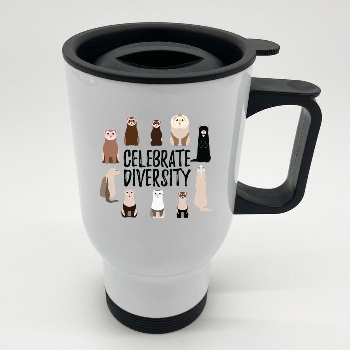 Celebrate Diversity Shirts For Ferret Lovers Cute Ferret Front & Back Stainless Steel Travel Mug