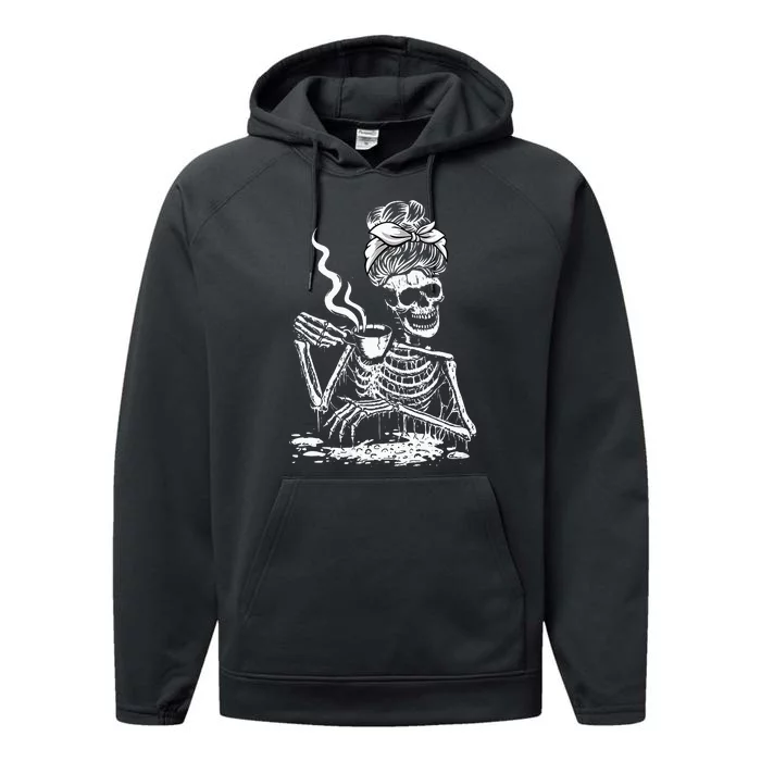 Coffee Drinking Skeleton Lazy DIY Halloween Costume Performance Fleece Hoodie