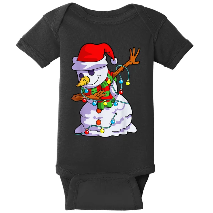 Cute Dabbing Snowman Christmas Lights Matching Family Pajama Baby Bodysuit