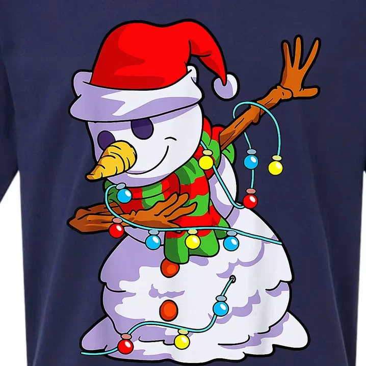 Cute Dabbing Snowman Christmas Lights Matching Family Pajama Sueded Cloud Jersey T-Shirt