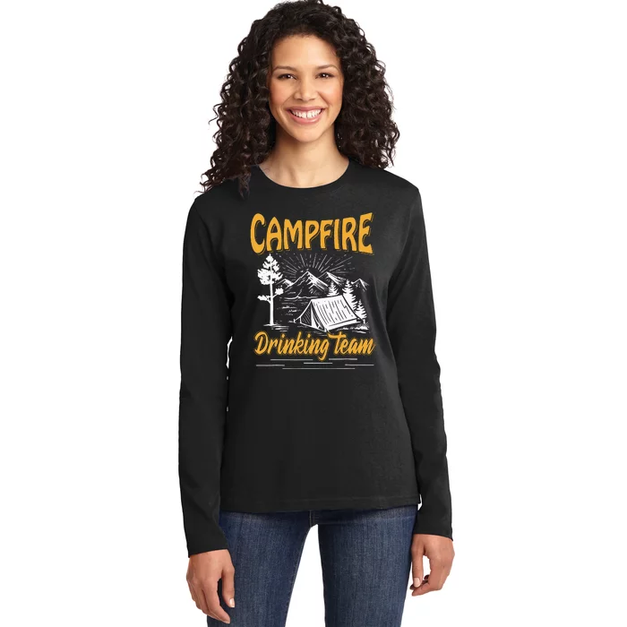 Campfire Drinking Team Camping Lover Scout Camper Ladies Long Sleeve Shirt