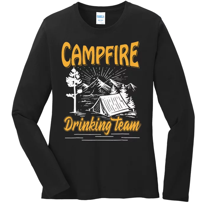 Campfire Drinking Team Camping Lover Scout Camper Ladies Long Sleeve Shirt