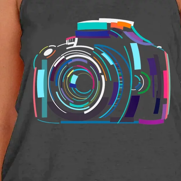 Cameras Don't Take Photos Photographers Do Photography Lover Women's Knotted Racerback Tank