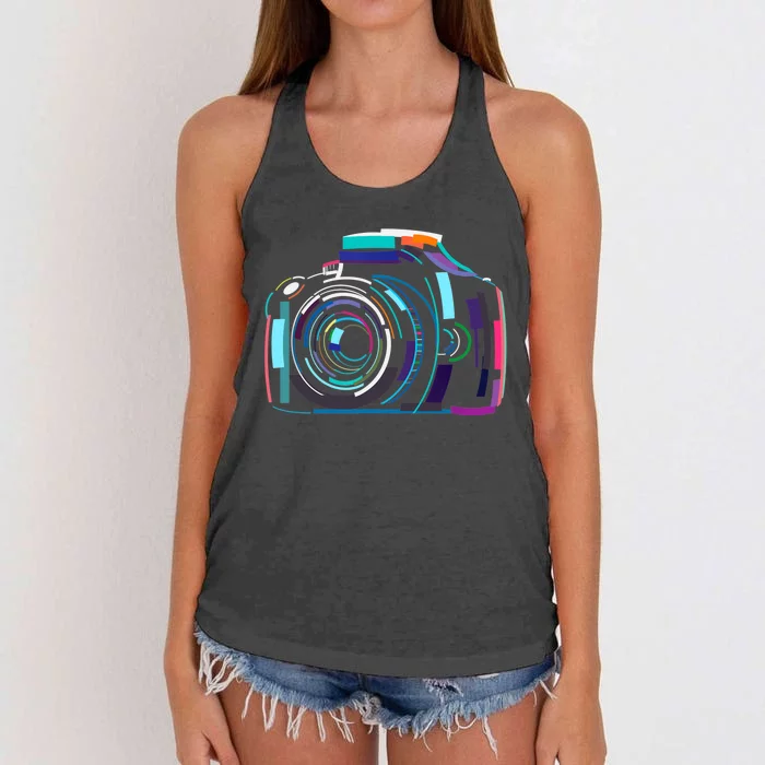 Cameras Don't Take Photos Photographers Do Photography Lover Women's Knotted Racerback Tank