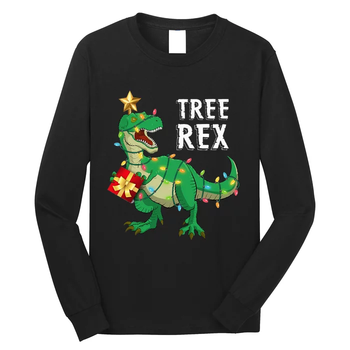 Christmas Dinosaur Tree Rex Pajamas Xmas Gifts Long Sleeve Shirt