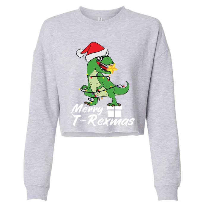 Christmas Dinosaur Tree Rex Merry Trexmas Gift Cropped Pullover Crew