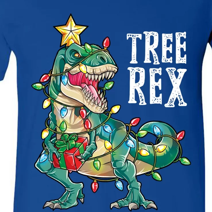 Christmas Dinosaur Tree Rex Pajamas Xmas Lights Gift V-Neck T-Shirt