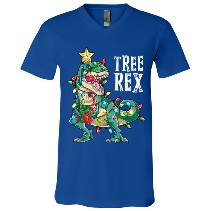 Christmas Dinosaur Tree Rex Pajamas Xmas Lights Gift V-Neck T-Shirt