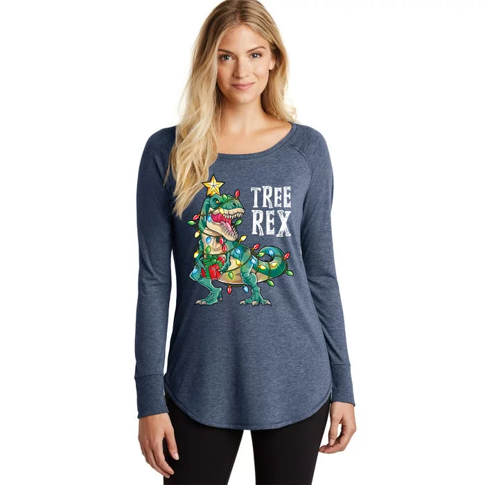 Christmas Dinosaur Tree Rex Pajamas Xmas Lights Gift Women's Perfect Tri Tunic Long Sleeve Shirt