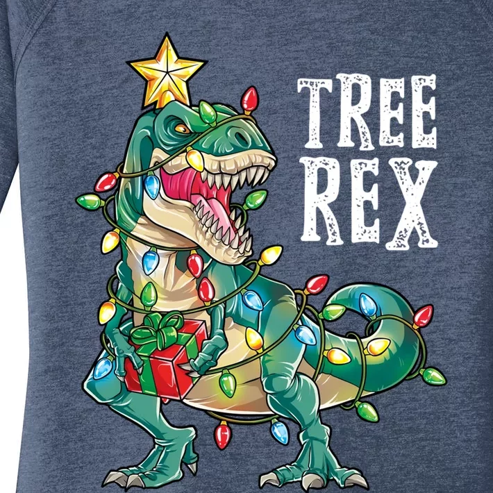 Christmas Dinosaur Tree Rex Pajamas Xmas Lights Gift Women's Perfect Tri Tunic Long Sleeve Shirt