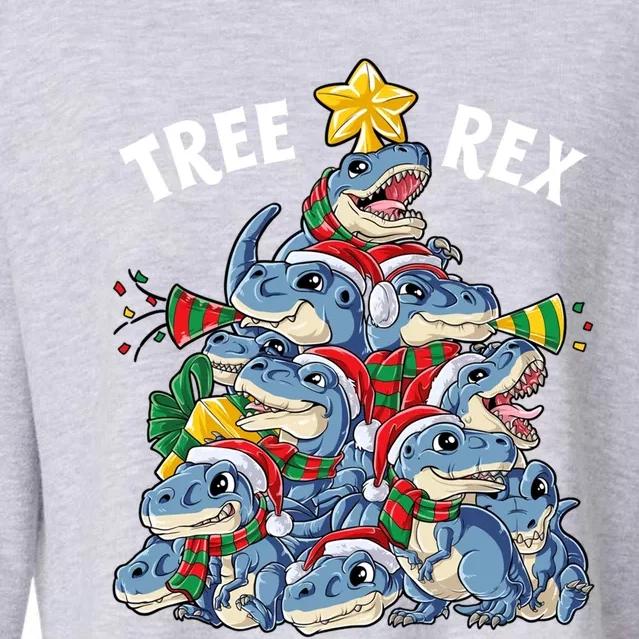 Christmas Dinosaur Tree Rex Pajamas Xmas Santa Hat Gift Cropped Pullover Crew