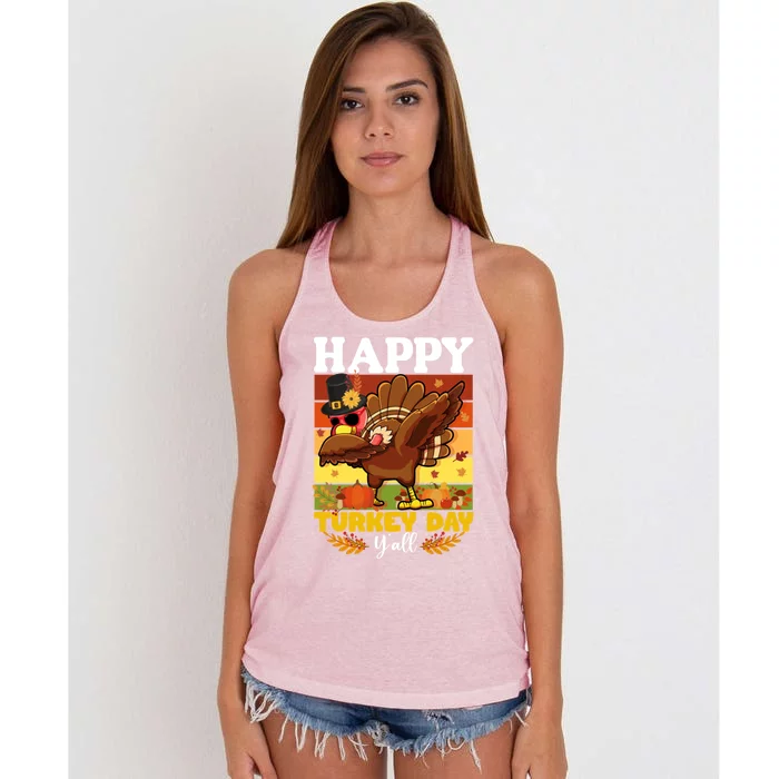 Cool Dabbing Turkey Happy Turkey Day Thanksgiving Cute Gift Women's Knotted Racerback Tank