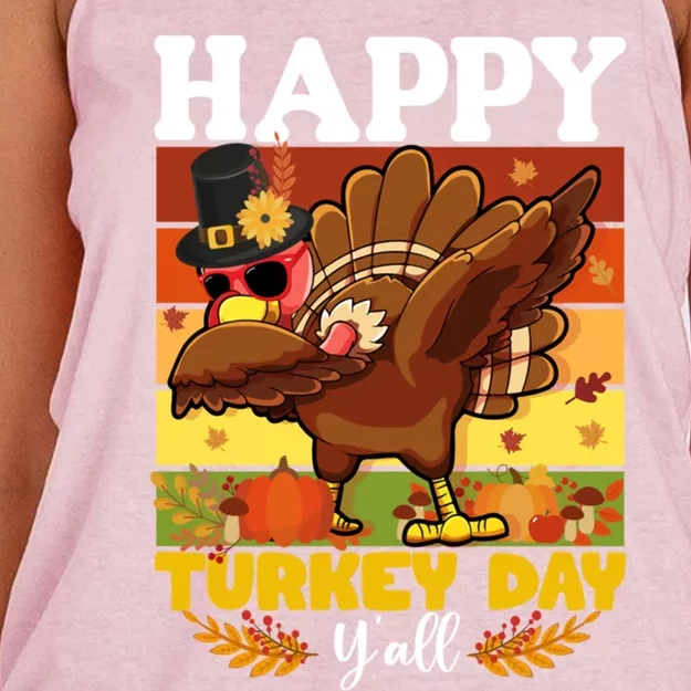 Cool Dabbing Turkey Happy Turkey Day Thanksgiving Cute Gift Women's Knotted Racerback Tank