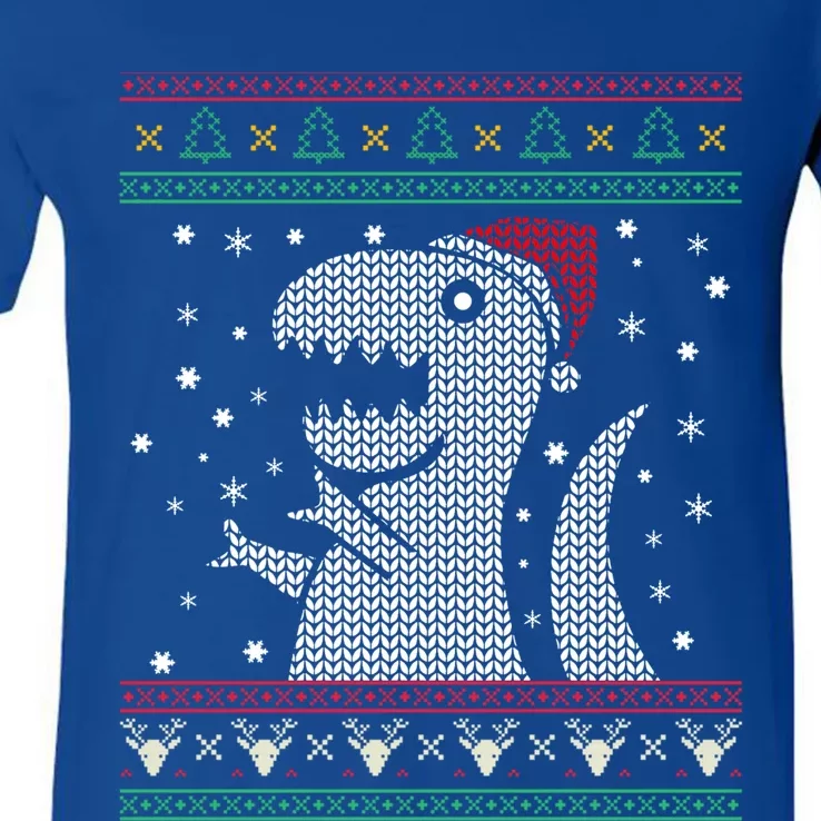 Christmas Dinosaur T Rex Santa Hat Ugly Sweater Funny Pajama Gift V-Neck T-Shirt