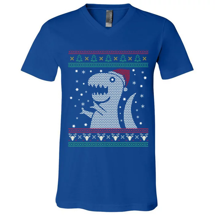 Christmas Dinosaur T Rex Santa Hat Ugly Sweater Funny Pajama Gift V-Neck T-Shirt