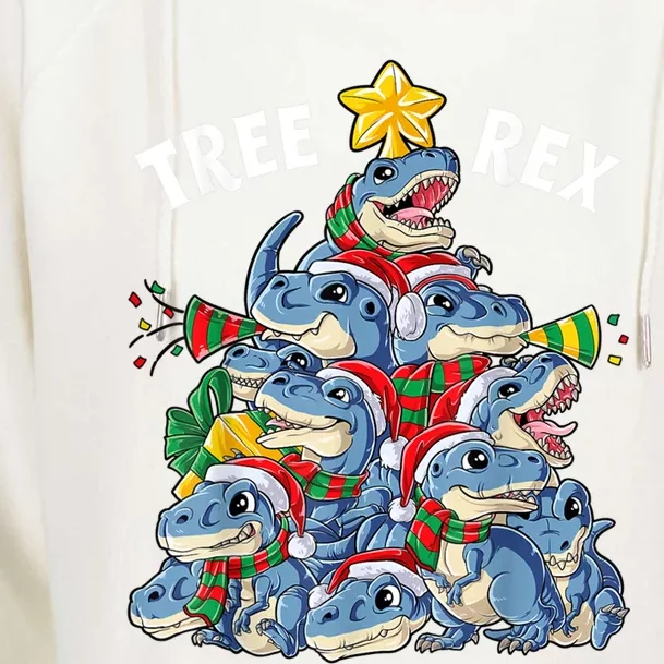 Christmas Dinosaur Tree Rex Pajamas Boys Xmas Santa Hat Gift Womens Funnel Neck Pullover Hood