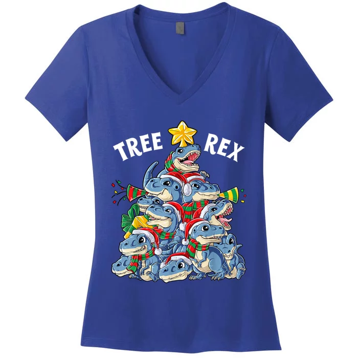 Christmas Dinosaur Tree Rex Pajamas Boys Xmas Santa Hat Gift Women's V-Neck T-Shirt