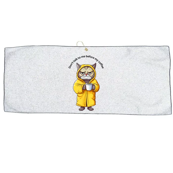 Cat Don’T Talk To Me Before My Coffee Large Microfiber Waffle Golf Towel