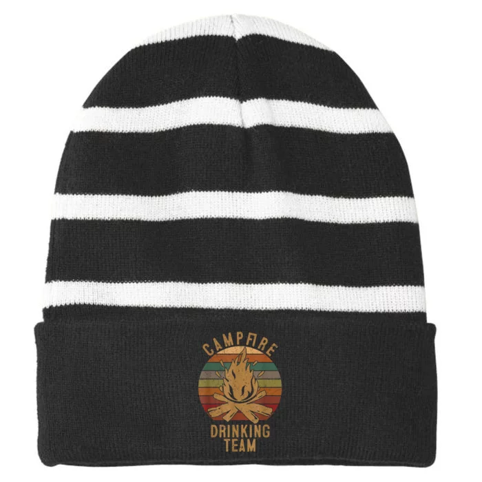 Campfire Drinking Team Camping Lovers Gifts Camper Striped Beanie with Solid Band