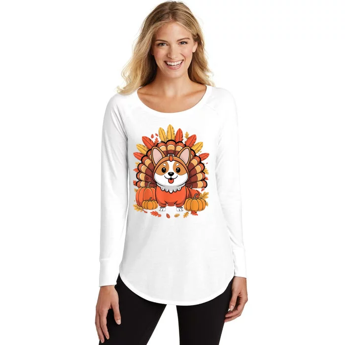 Corgi Dog Turkey Thanksgiving Costume Women's Perfect Tri Tunic Long Sleeve Shirt