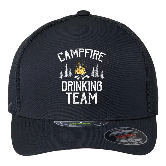 Campfire Drinking Team Camping Lovers Camper Flexfit Unipanel Trucker Cap