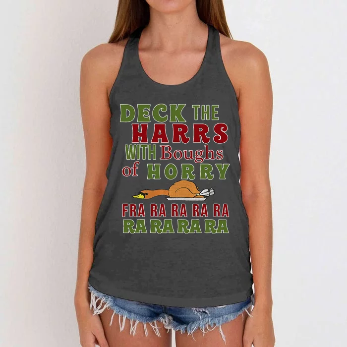 Christmas Deck The harrs Fra Ra Ra Funny Turkey Women's Knotted Racerback Tank