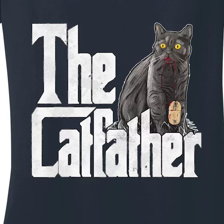 Cat Dad The Catfather Crazy Cat Father Kitty Daddy Women's V-Neck T-Shirt