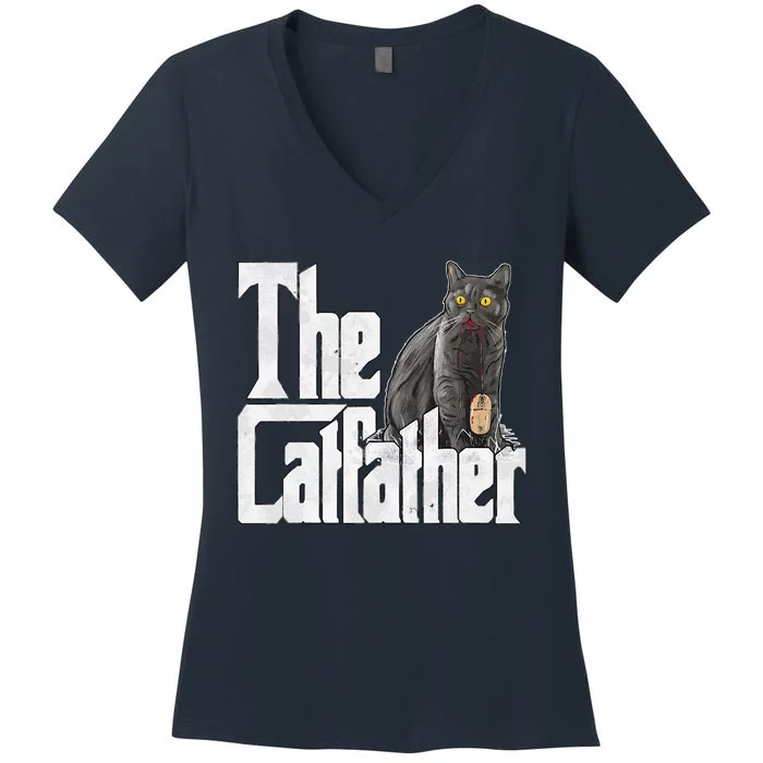 Cat Dad The Catfather Crazy Cat Father Kitty Daddy Women's V-Neck T-Shirt