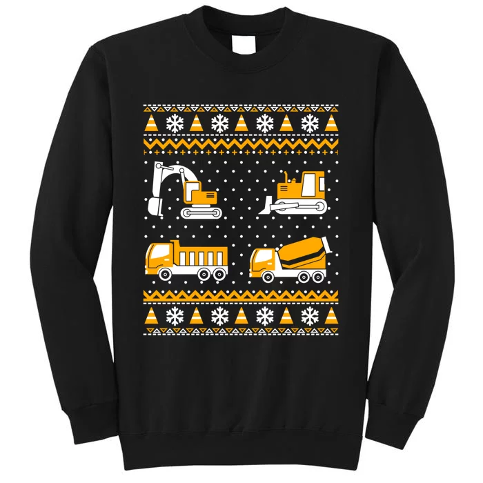 Construction Dump Trucks Bulldozer Ugly Christmas Sweater Tall Sweatshirt