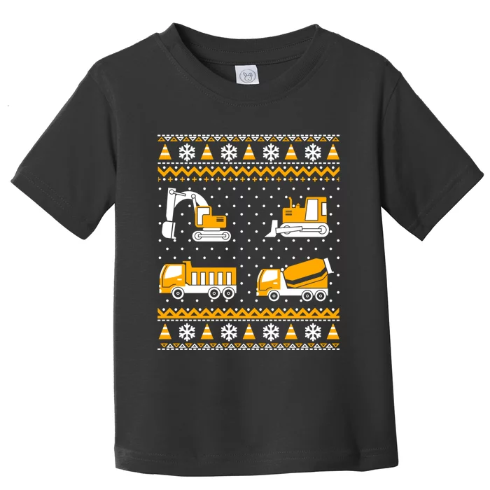 Construction Dump Trucks Bulldozer Ugly Christmas Sweater Toddler T-Shirt